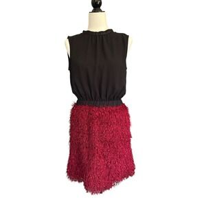 Tinsel Fringe Mini‎ Dress Black Red Open Back Party Cocktail Clubwear Women's